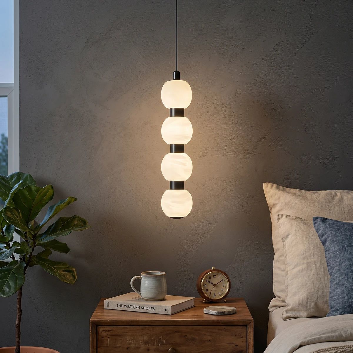 Linear Orbique Alabaster Bead Pendant Light