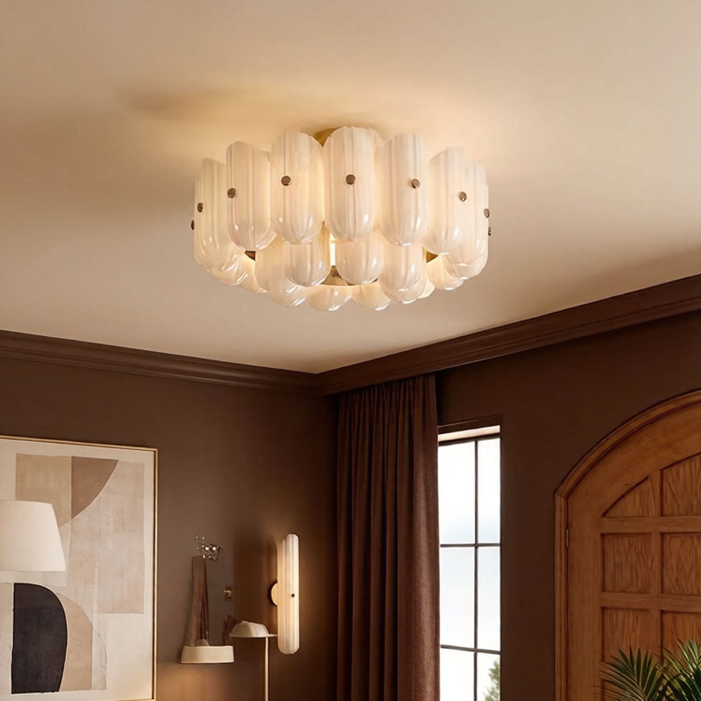 Liora Fluted Glass Semi-Flush Ceiling Light