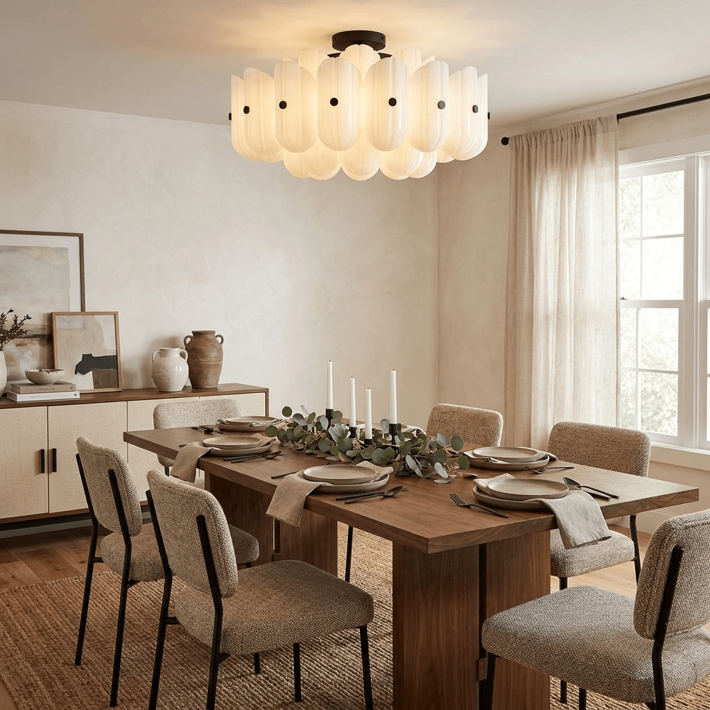 Liora Fluted Glass Semi-Flush Ceiling Light