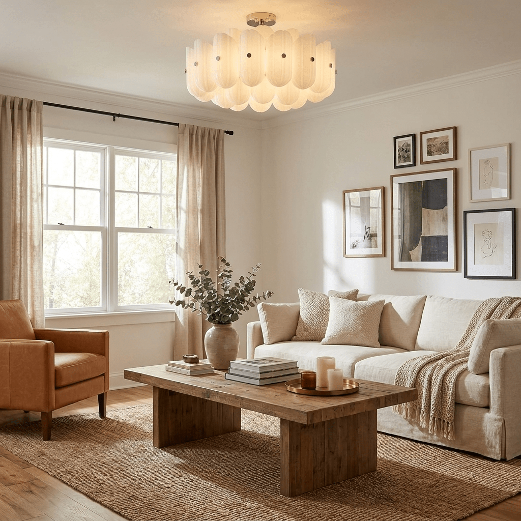 Liora Fluted Glass Semi-Flush Ceiling Light