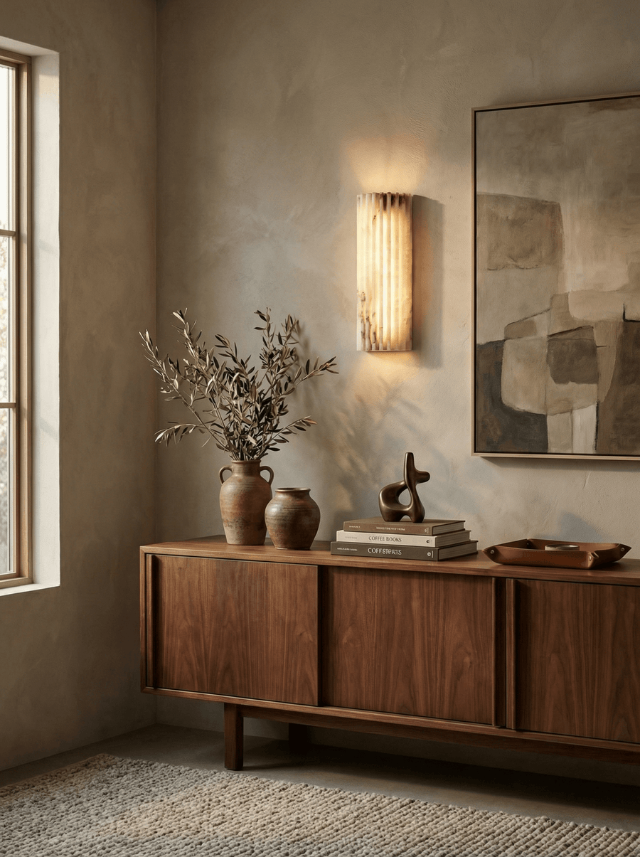 Lunavelle Ribbed Alabaster Wall Light