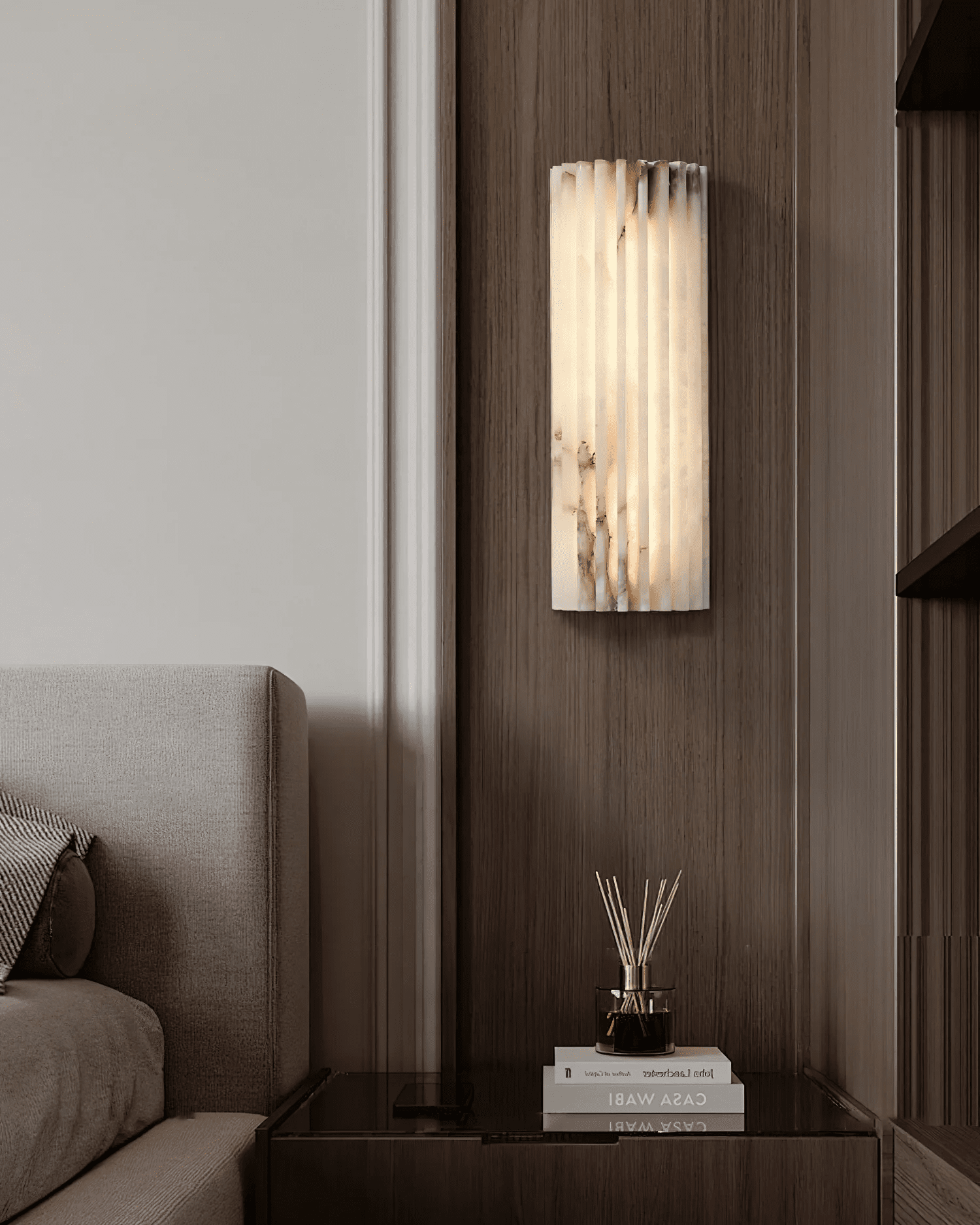 Lunavelle Ribbed Alabaster Wall Light