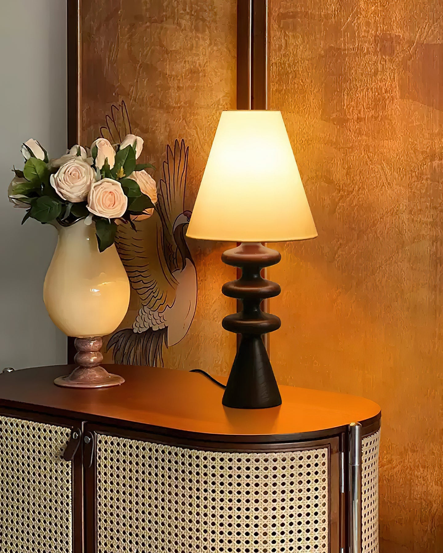 Ondelle Carved Wood Table Lamp