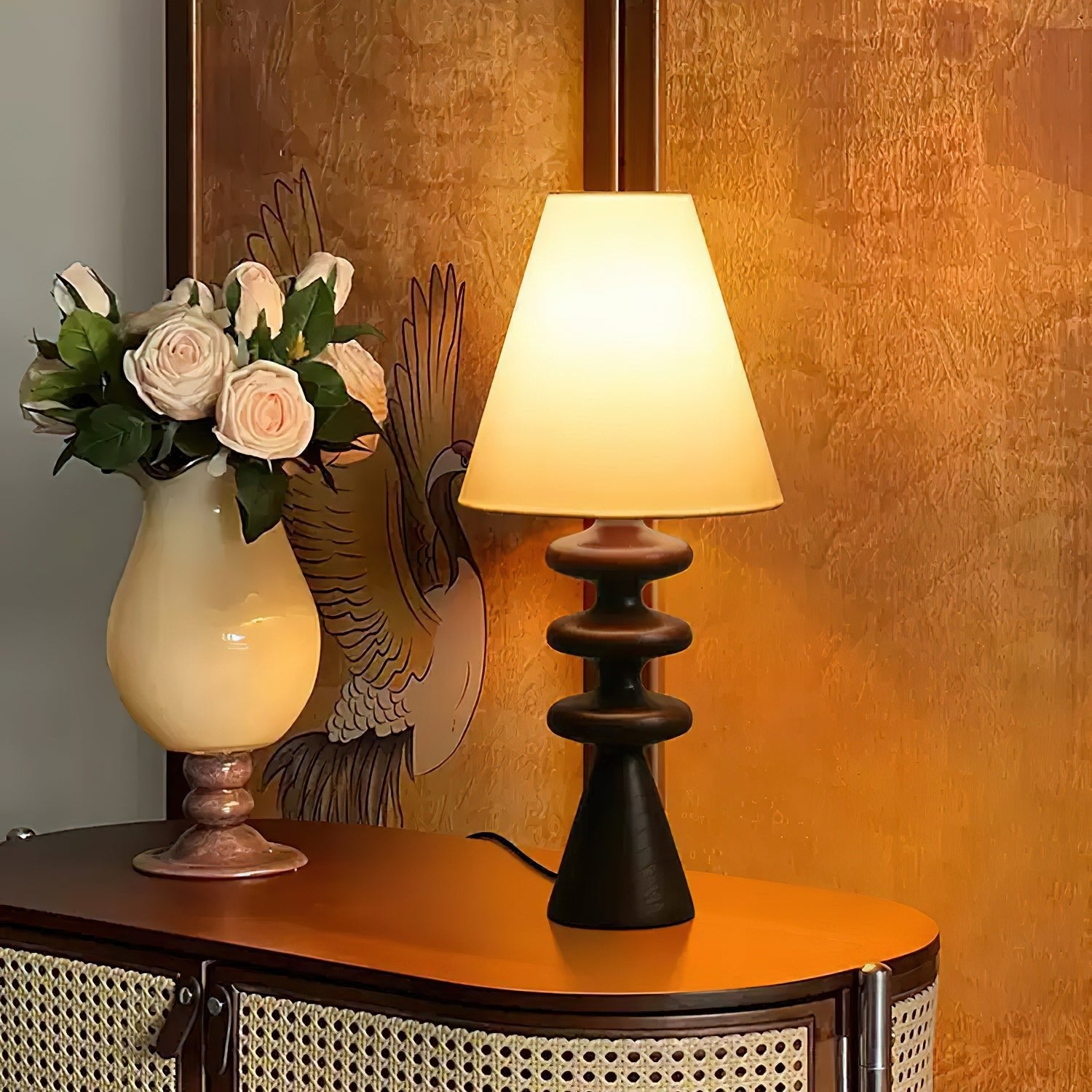 Ondelle Carved Wood Table Lamp