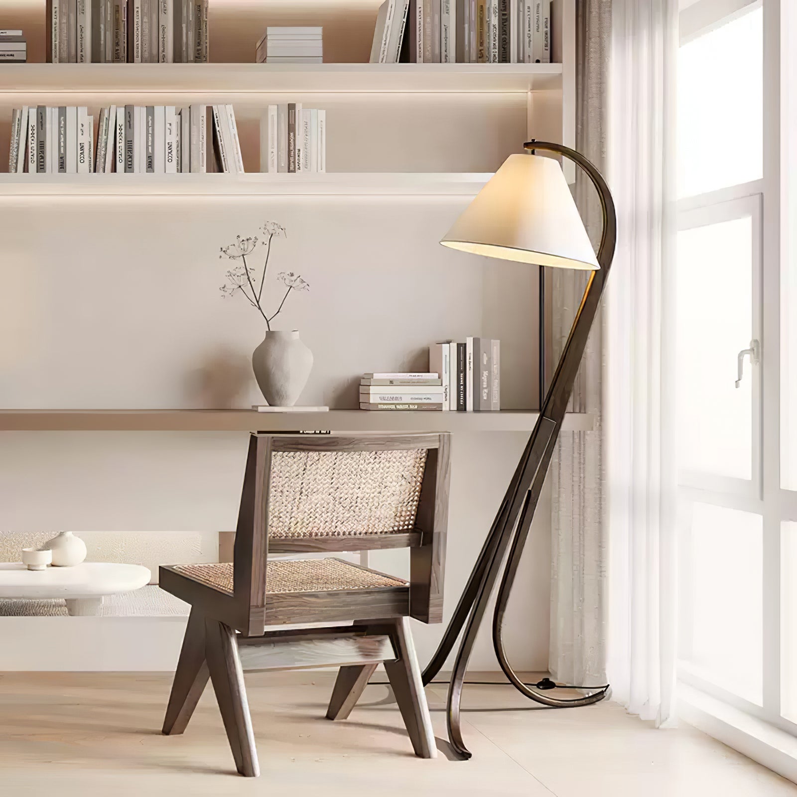 Orellis Curved Wood Floor Lamp