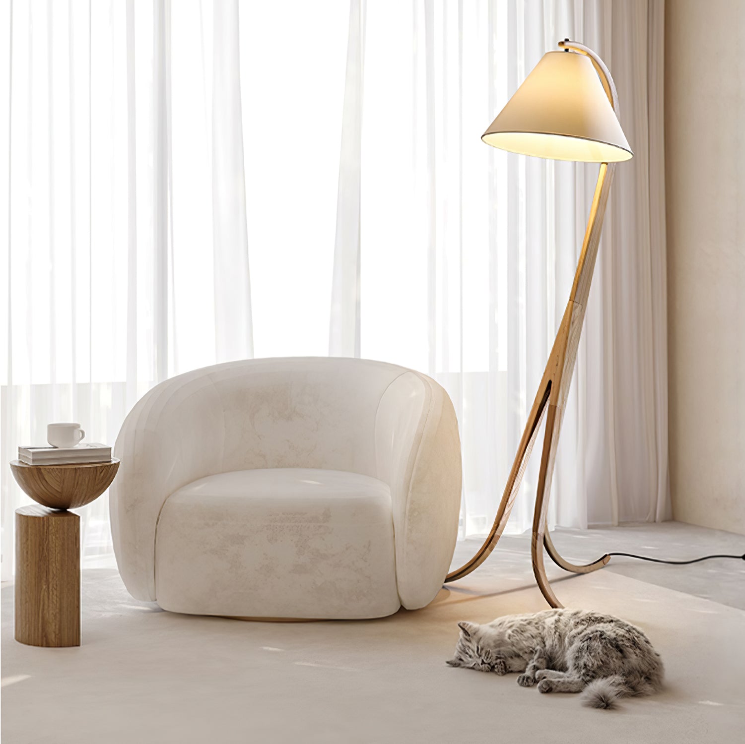 Orellis Curved Wood Floor Lamp