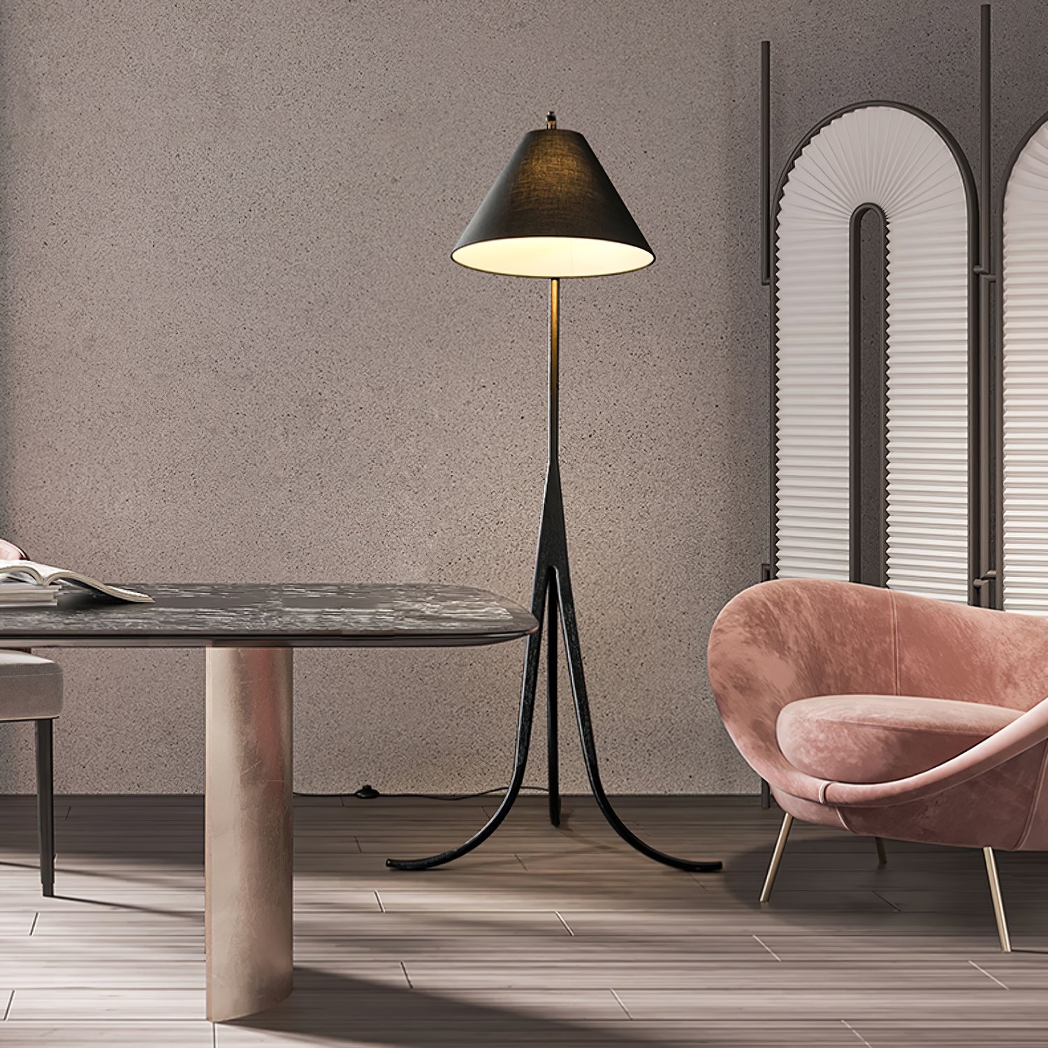 Orellis Curved Wood Floor Lamp