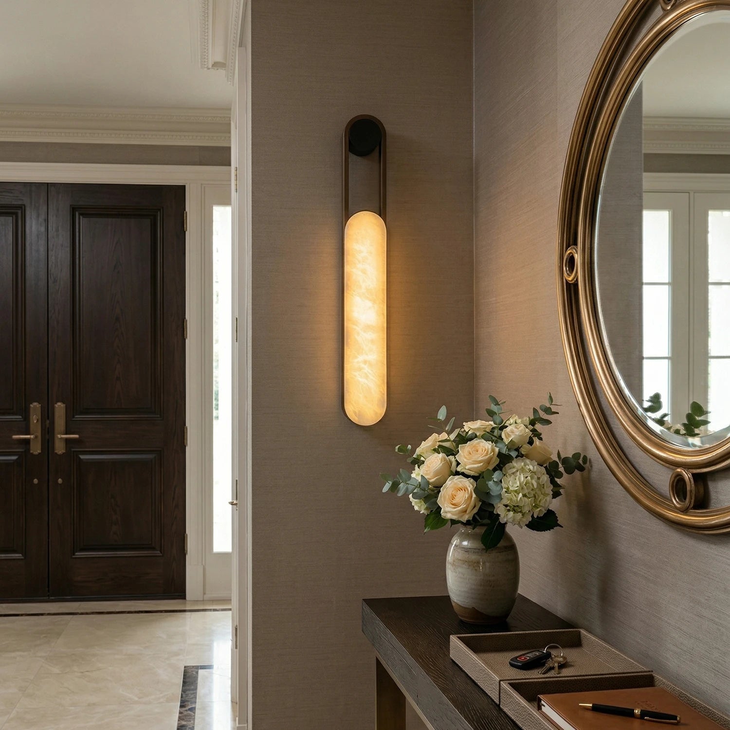 Orven Ring Handle Alabaster Wall Light
