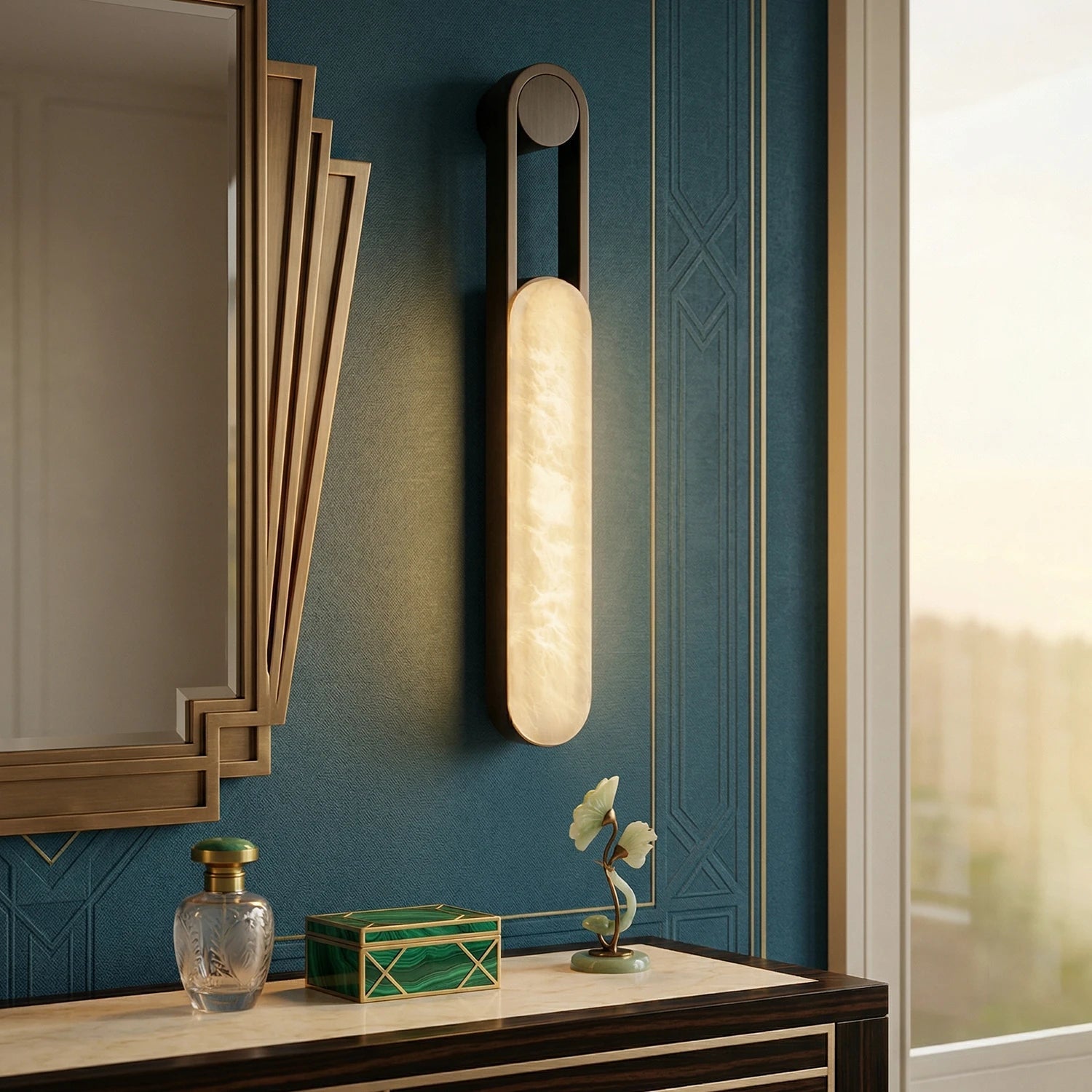 Orven Ring Handle Alabaster Wall Light