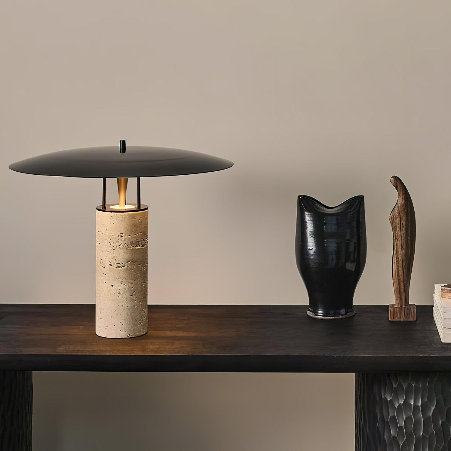 Solara Travertine Halo Table Lamp