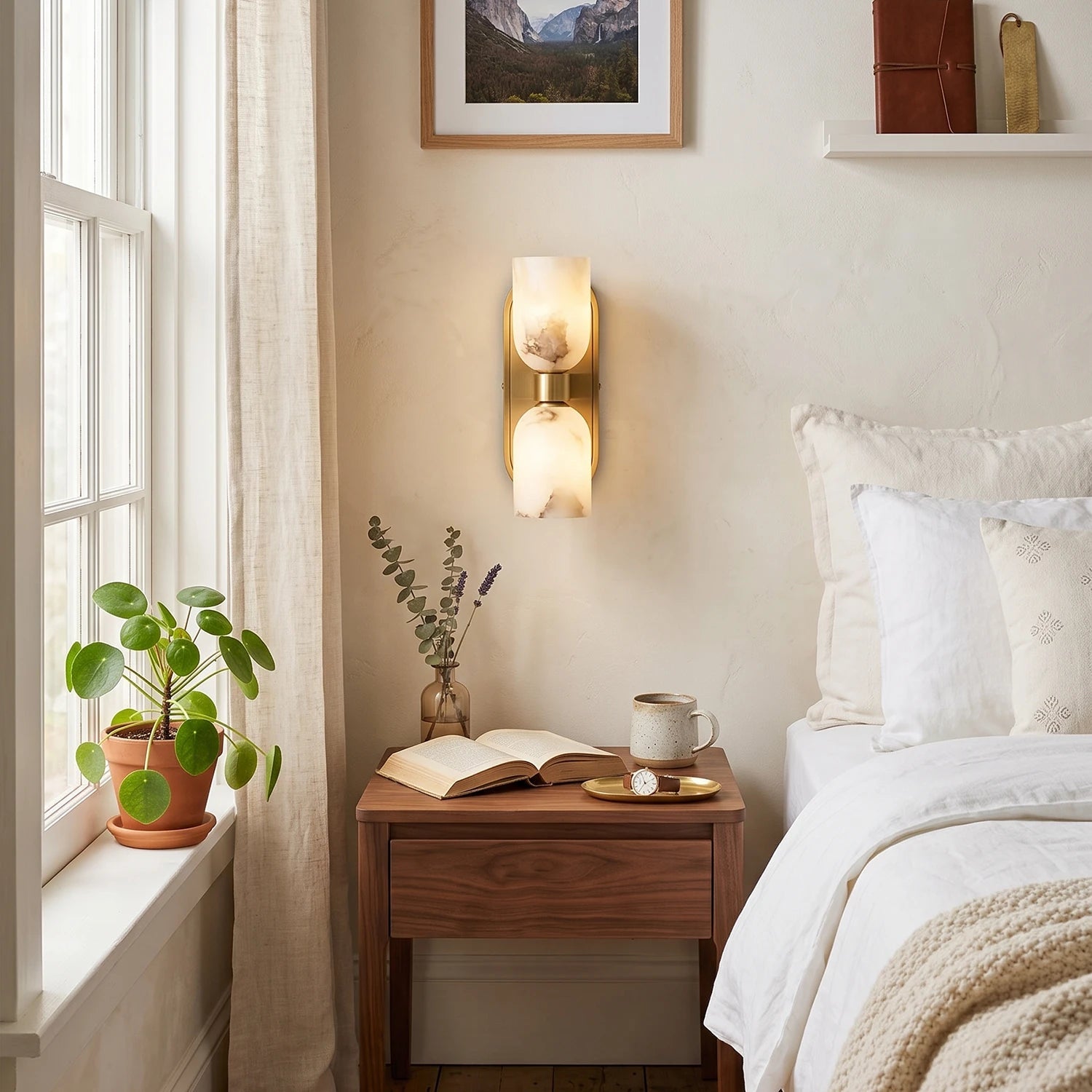 Solenne Alabaster Twin Beam Wall Sconce