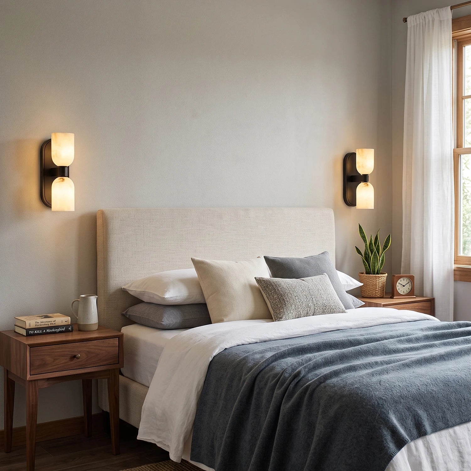 Solenne Alabaster Twin Beam Wall Sconce