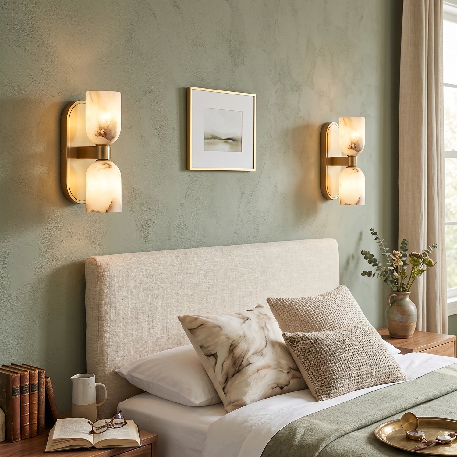 Solenne Alabaster Twin Beam Wall Sconce