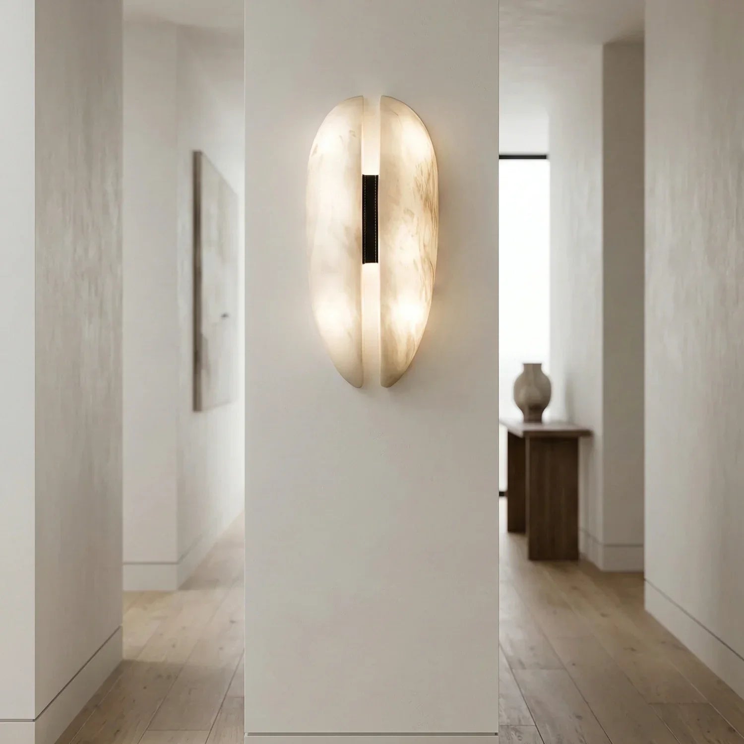 Velora Alabaster Leather Veil Sconce