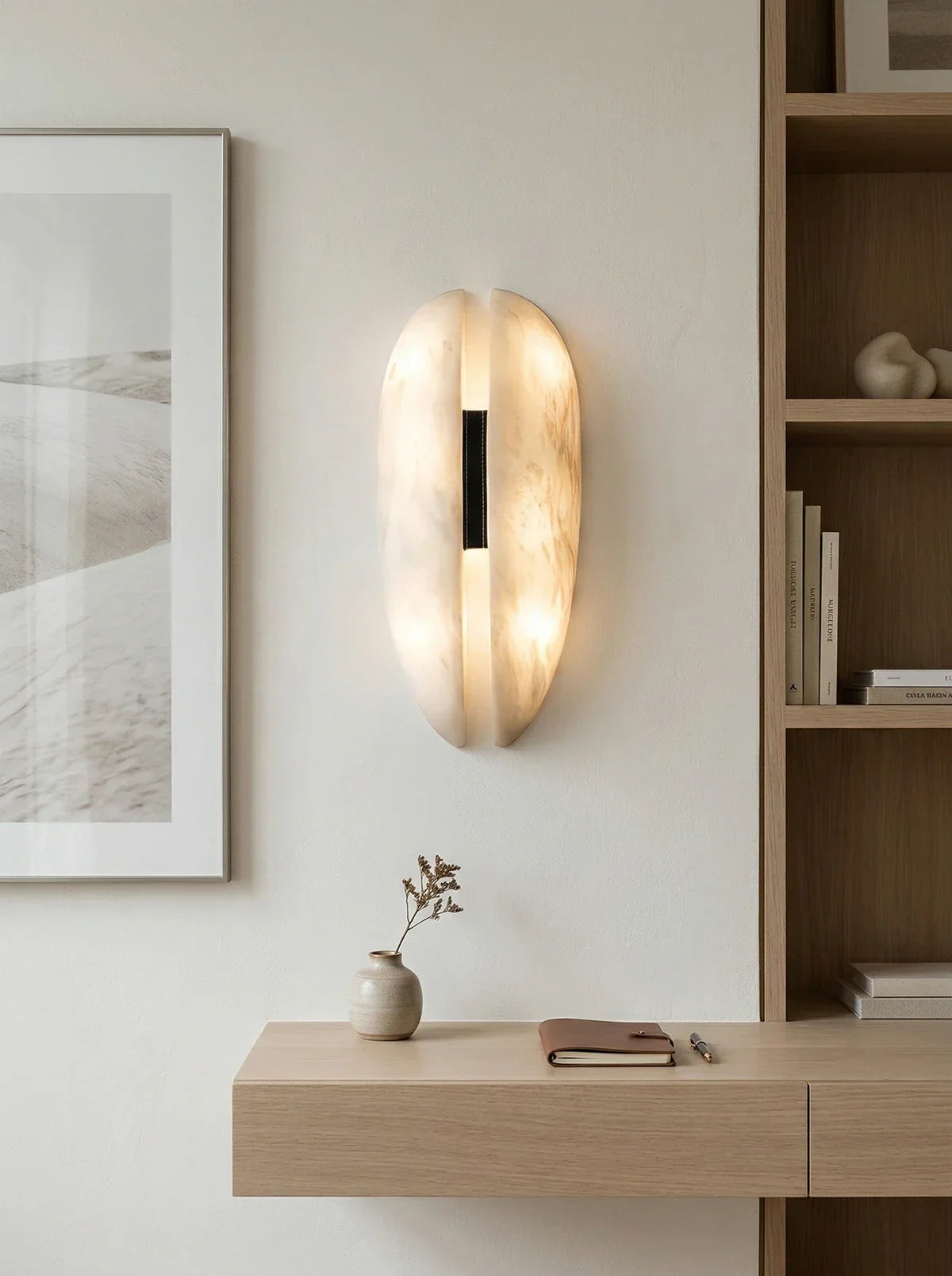 Velora Alabaster Leather Veil Sconce