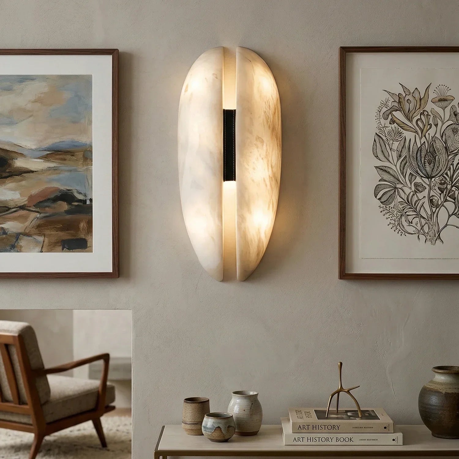Velora Alabaster Leather Veil Sconce