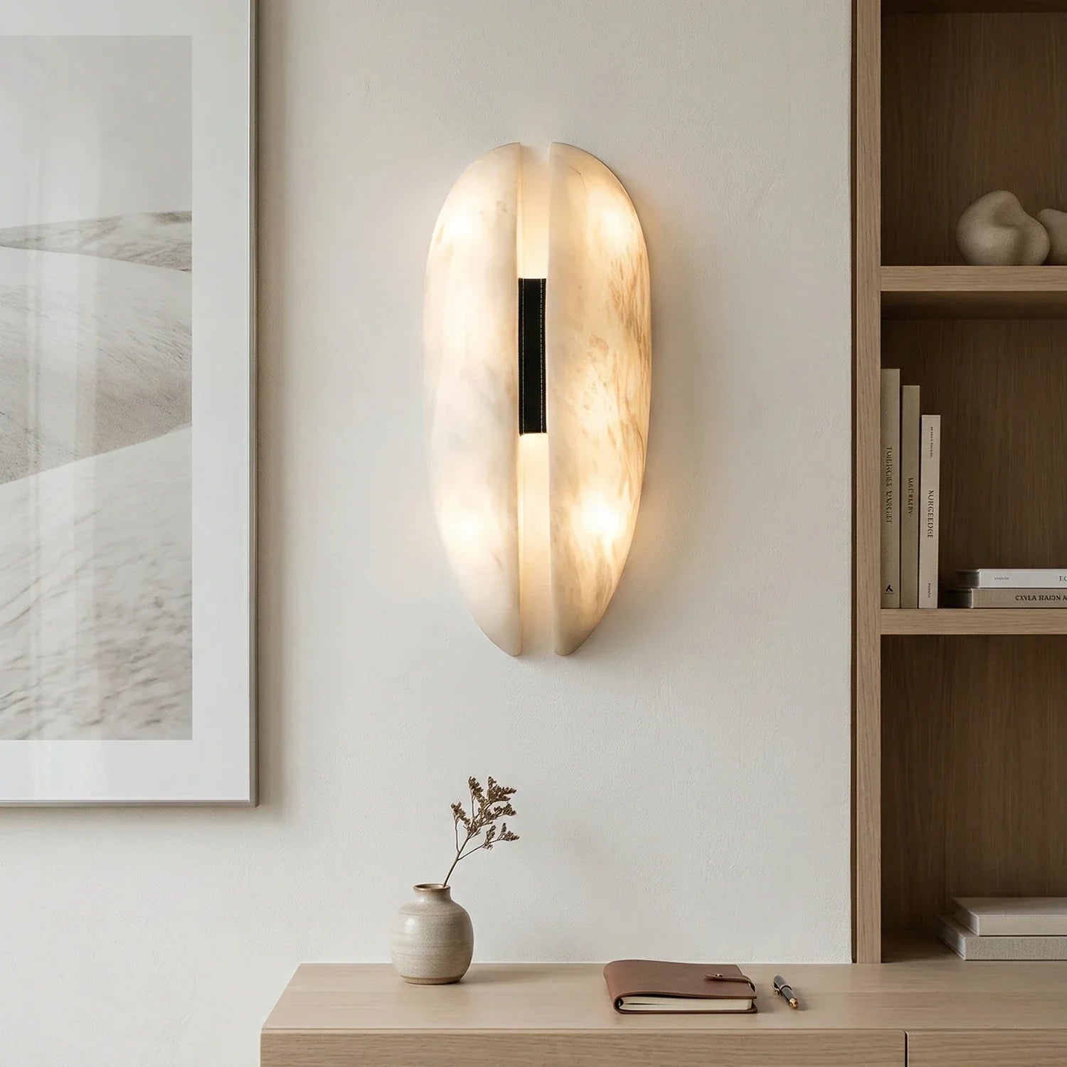 Velora Alabaster Leather Veil Sconce