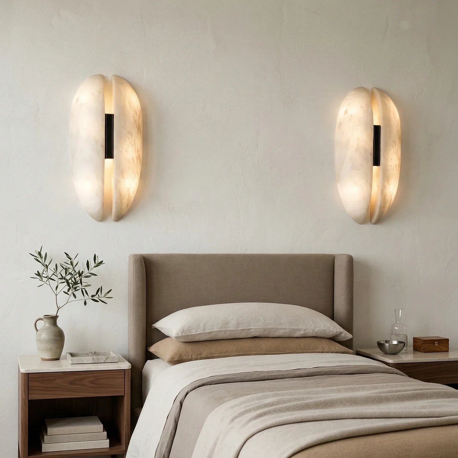 Velora Alabaster Leather Veil Sconce