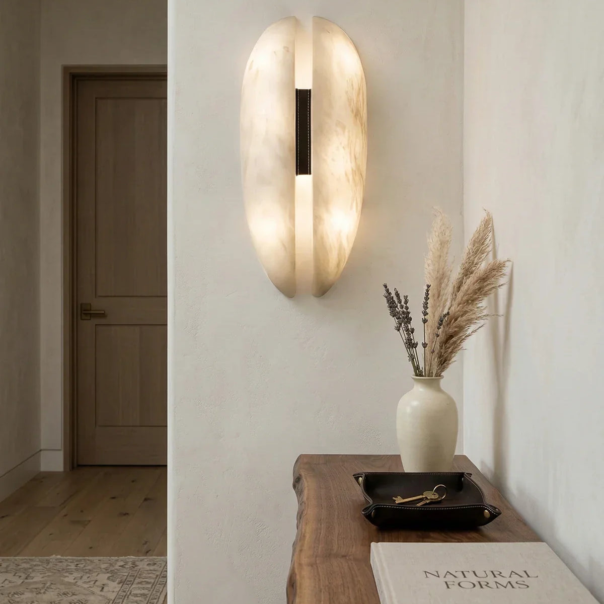 Velora Alabaster Leather Veil Sconce