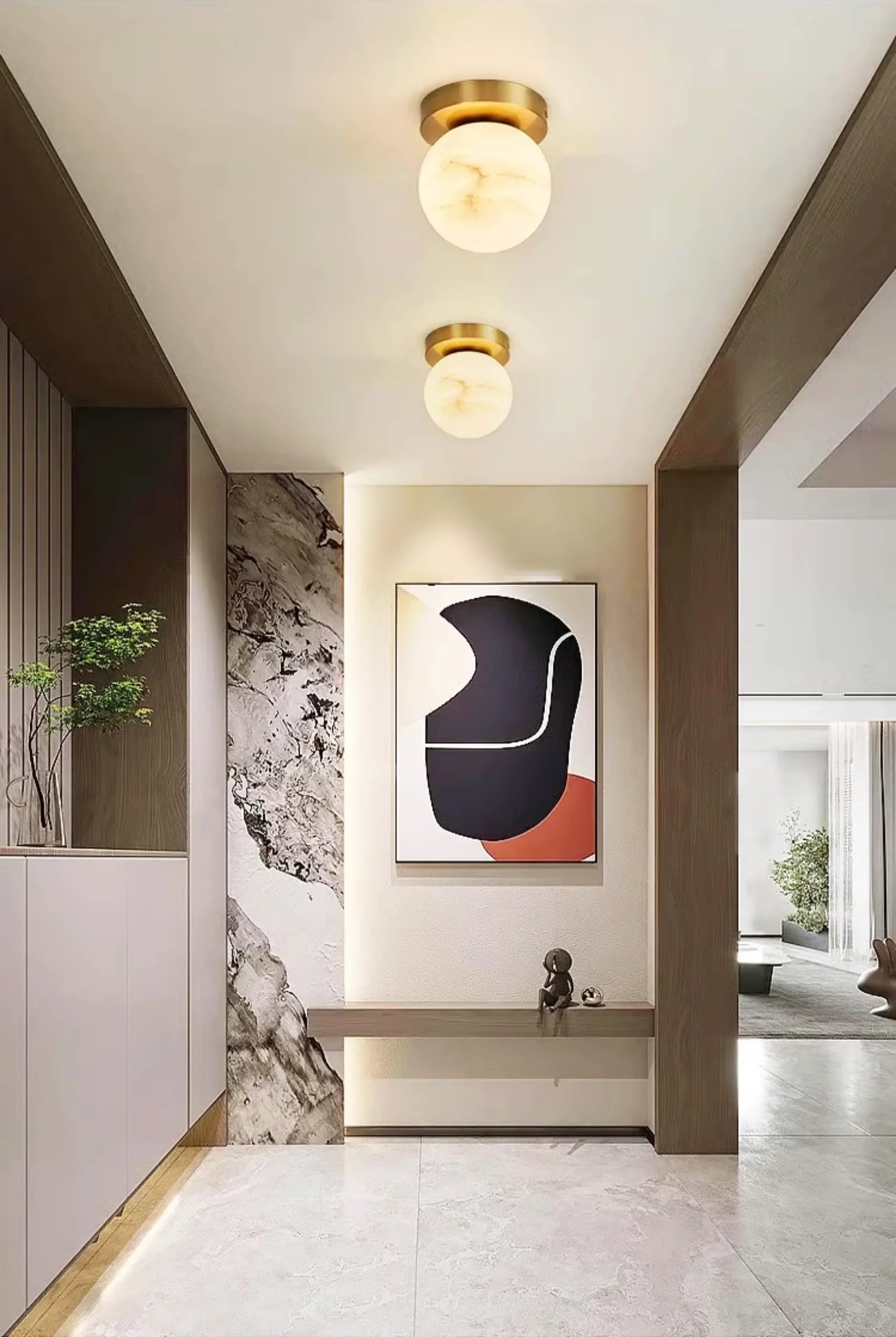 Virelia Alabaster Brass Flush Mount