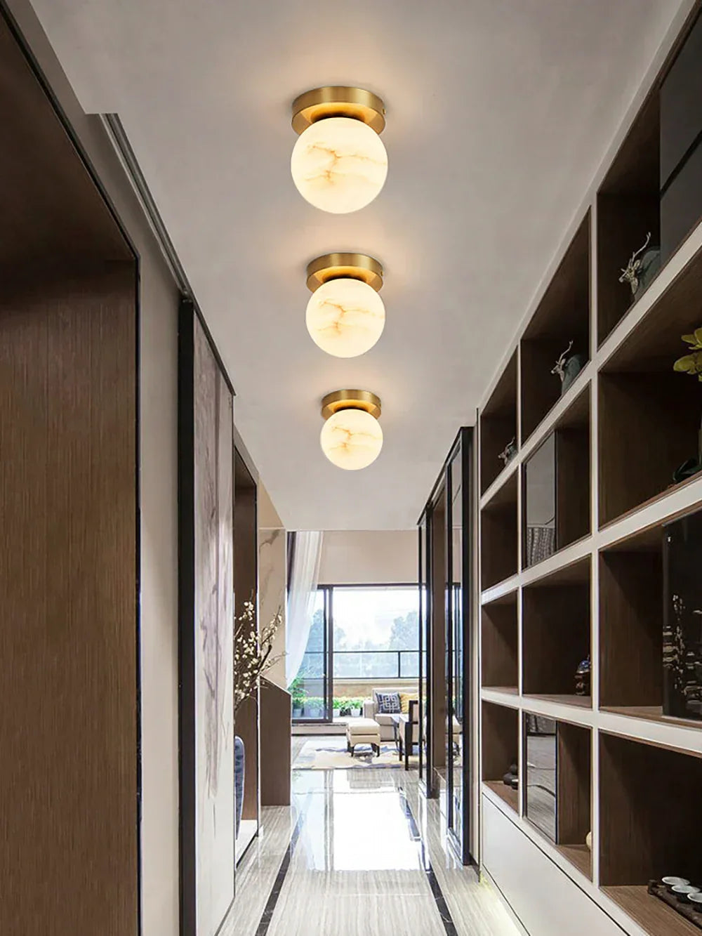 Virelia Alabaster Brass Flush Mount