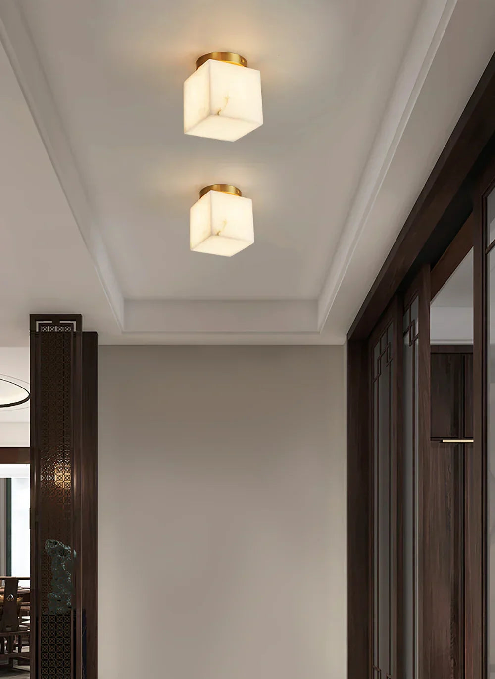 Virelia Alabaster Brass Flush Mount