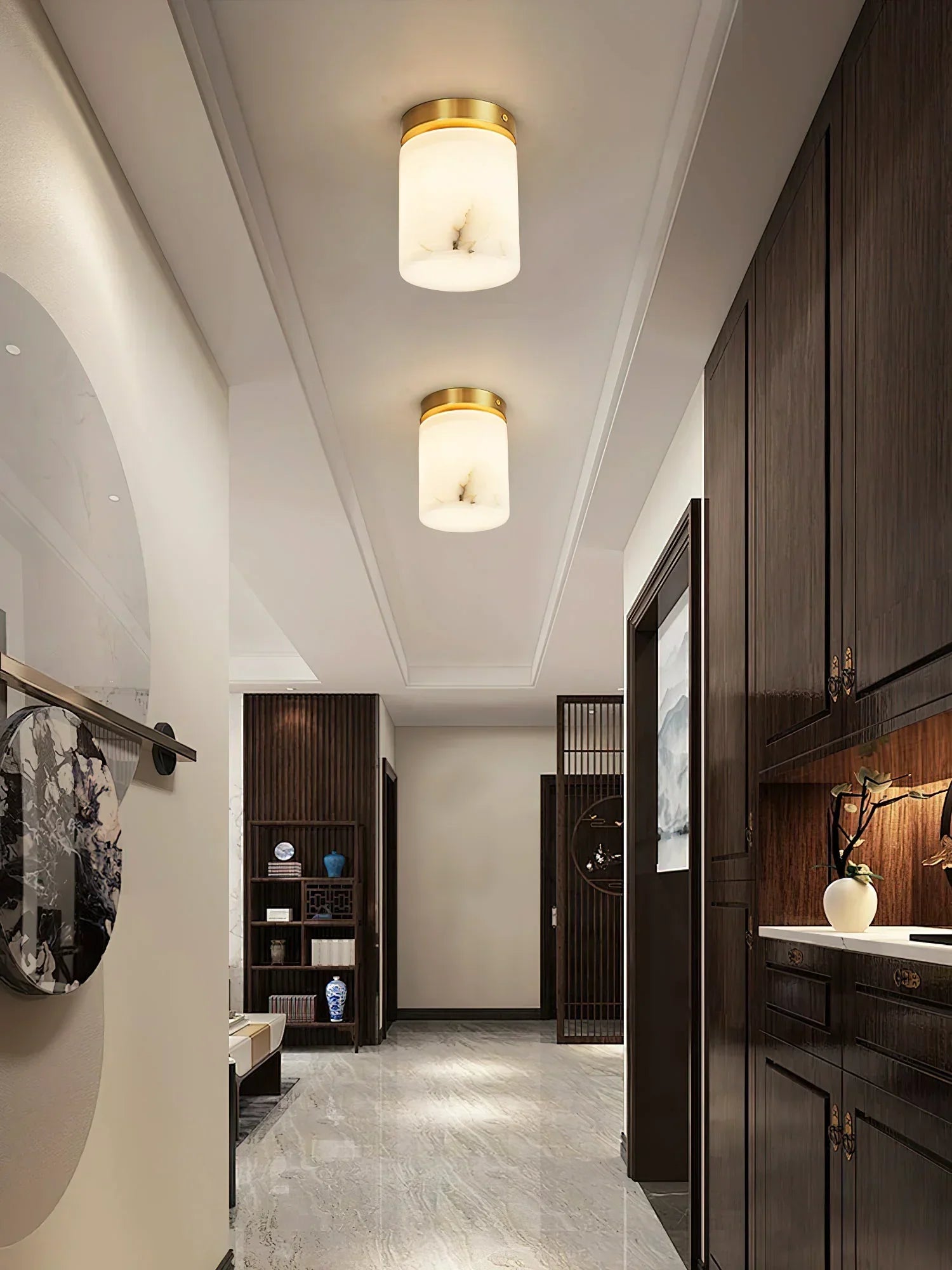 Virelia Alabaster Brass Flush Mount