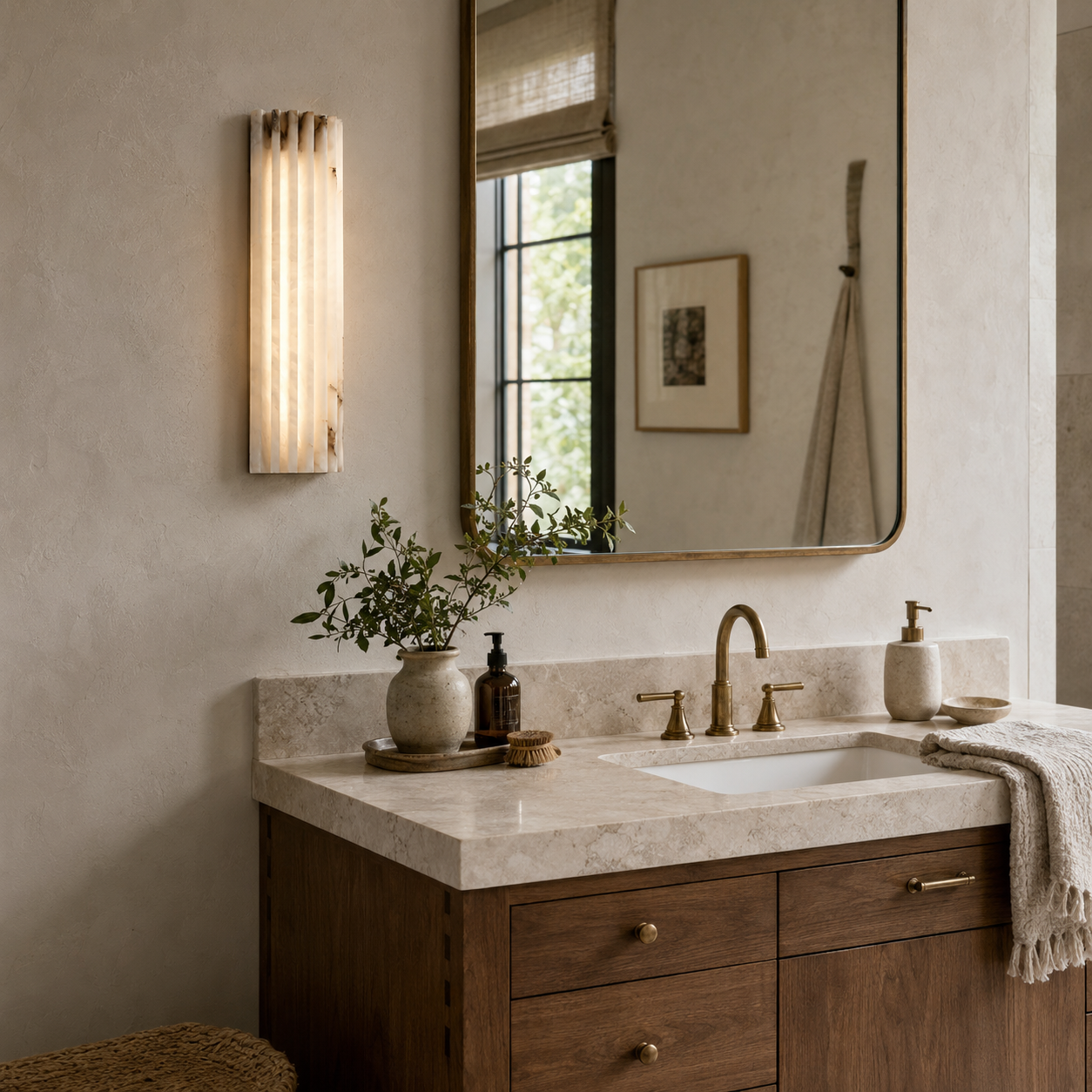 Lunavelle Ribbed Alabaster Wall Light
