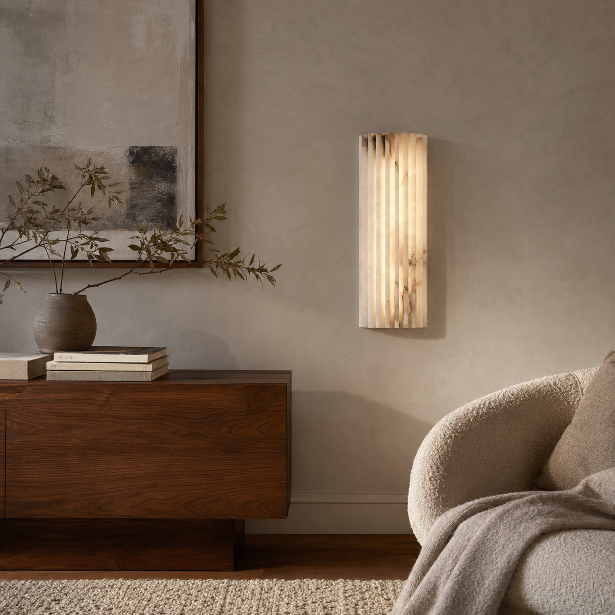 Lunavelle Ribbed Alabaster Wall Light