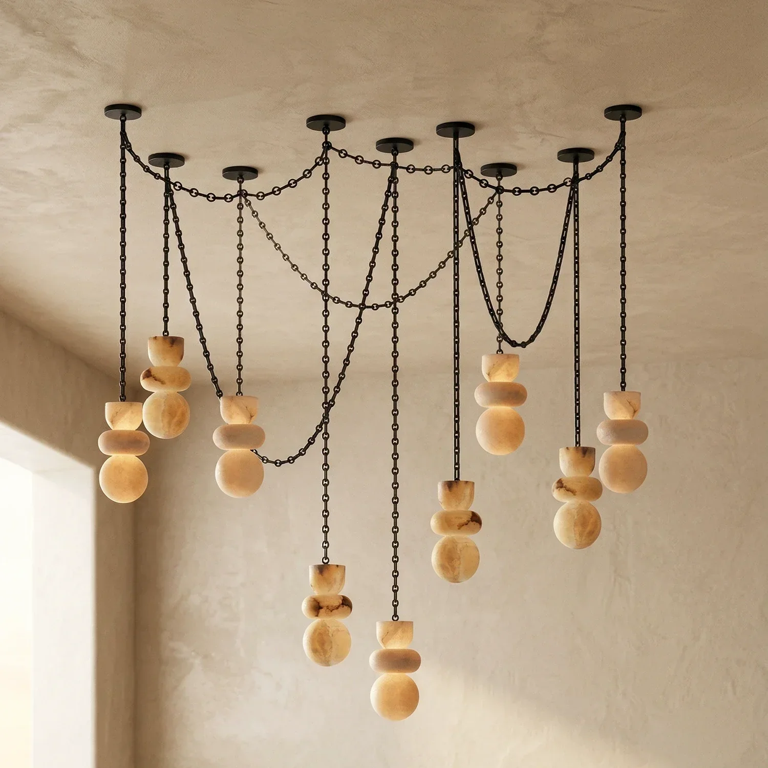 Alabaster Cylindrical Chain Chandelier