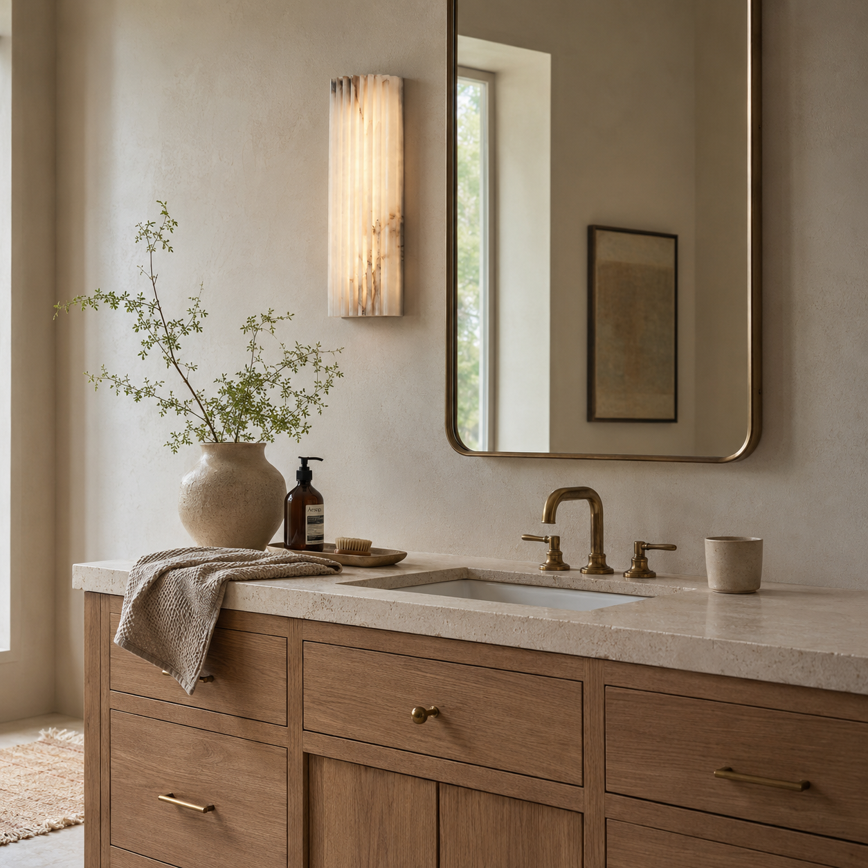 Lunavelle Ribbed Alabaster Wall Light